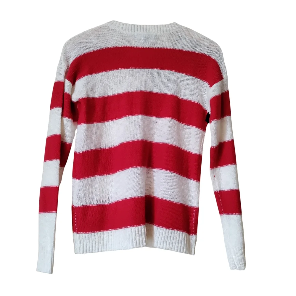 Marled Knit Pullover Sweater Stripe American Flag Size XS Crew Neck Long Sleeve - Picture 2 of 8